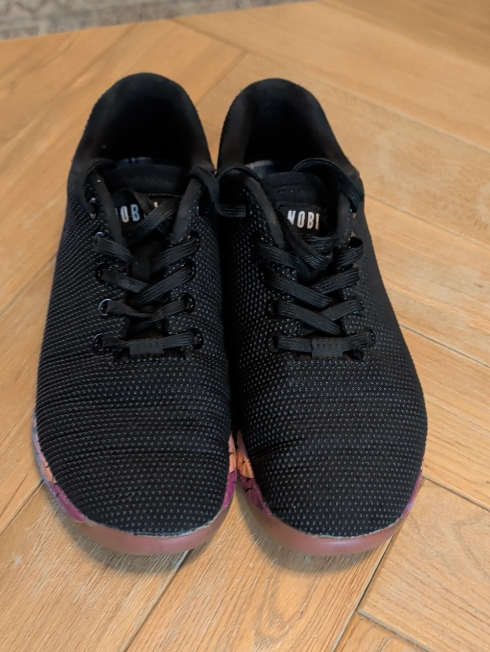 NOBULL Women's Black Knit Sneakers with Pink Sole Accent -7 Ladies